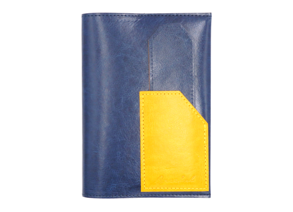 Greeful　ブックカバー　ネイビー×イエロー畳んだ商品画像