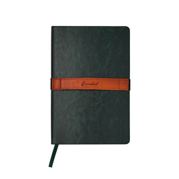 Greeful　ハードカバーノート横バンドL　ダークグリーン×キャメル商品画像