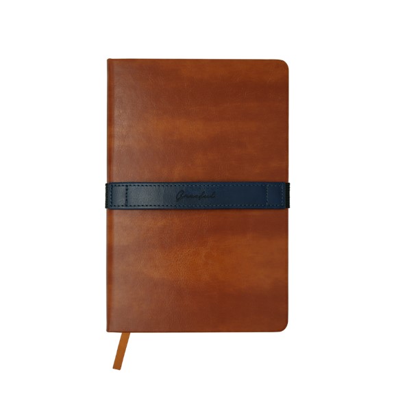 Greeful　ハードカバーノート横バンドL　キャメル×ネイビー商品画像
