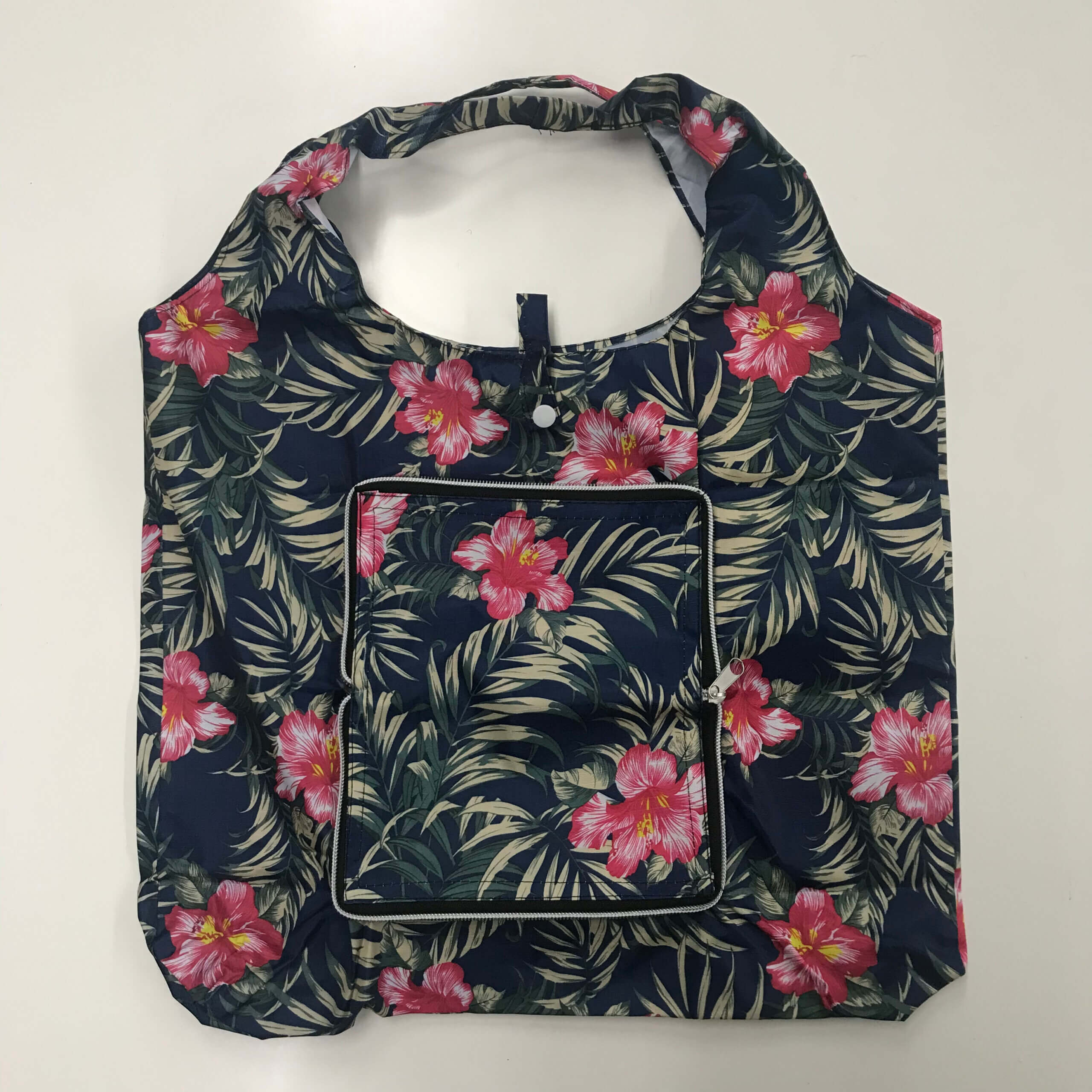 おサイフ型エコバッグBook　ハイビスカス　ネイビー商品画像　表