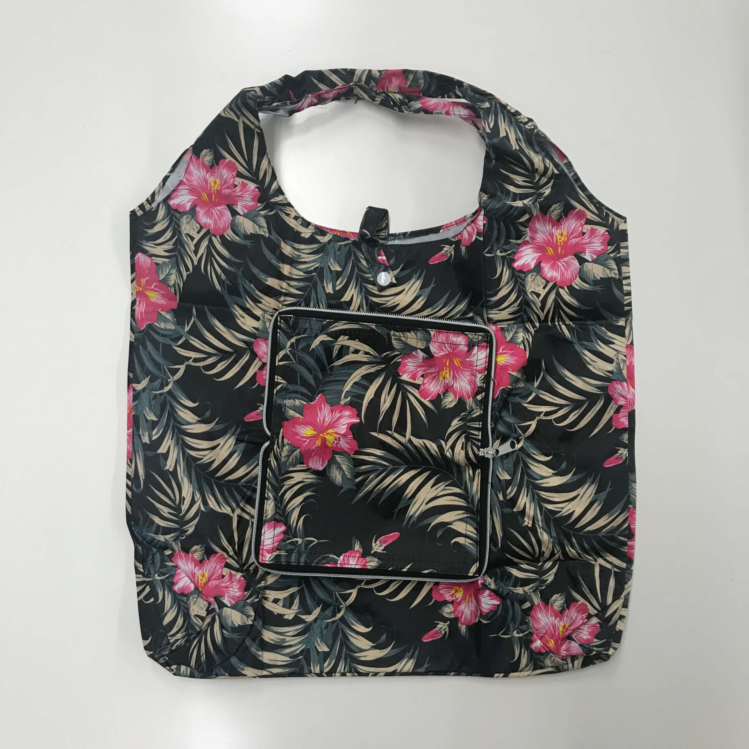 おサイフ型エコバッグBook　ハイビスカス　ブラック商品画像　表