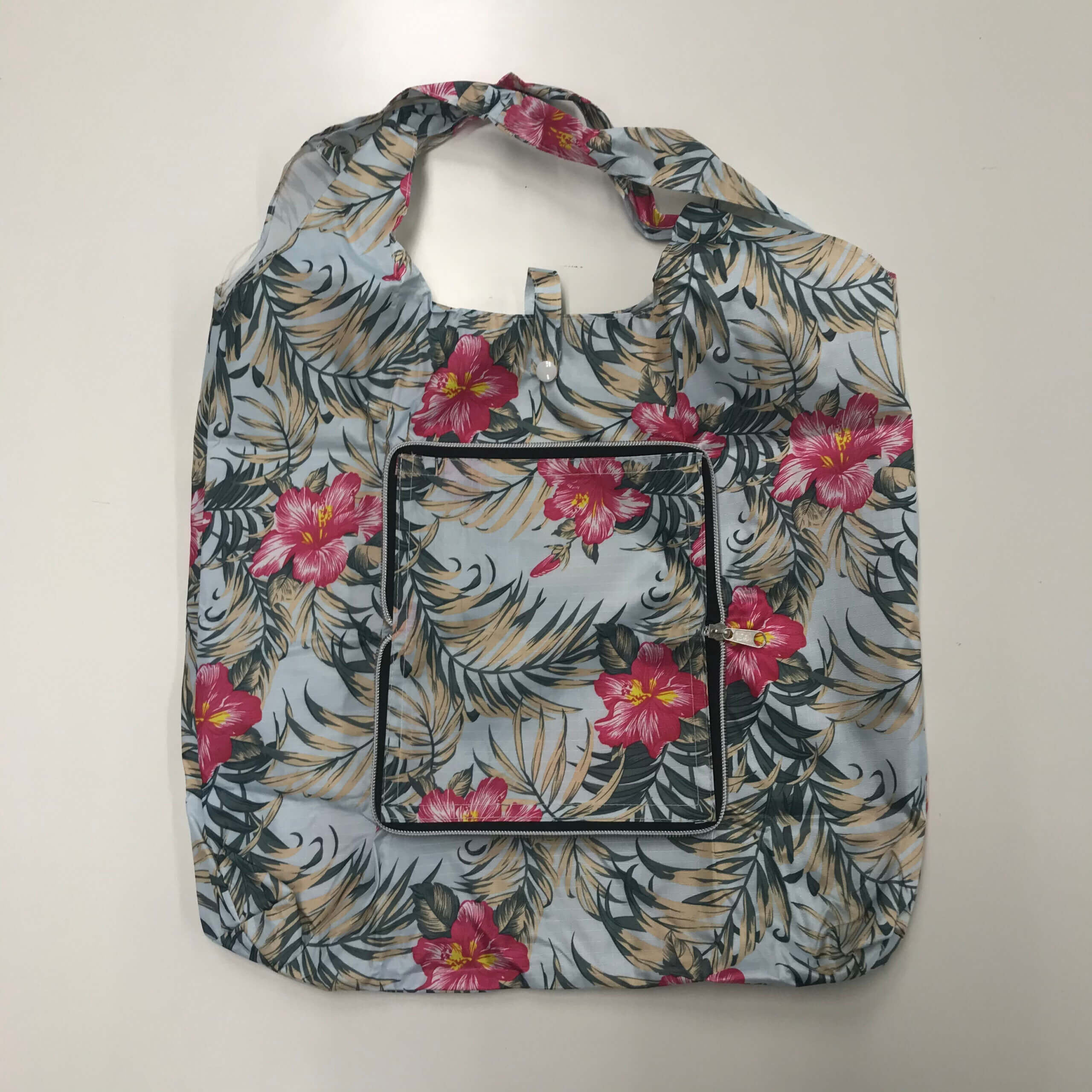 おサイフ型エコバッグBook　ハイビスカス　ブルー商品画像　表