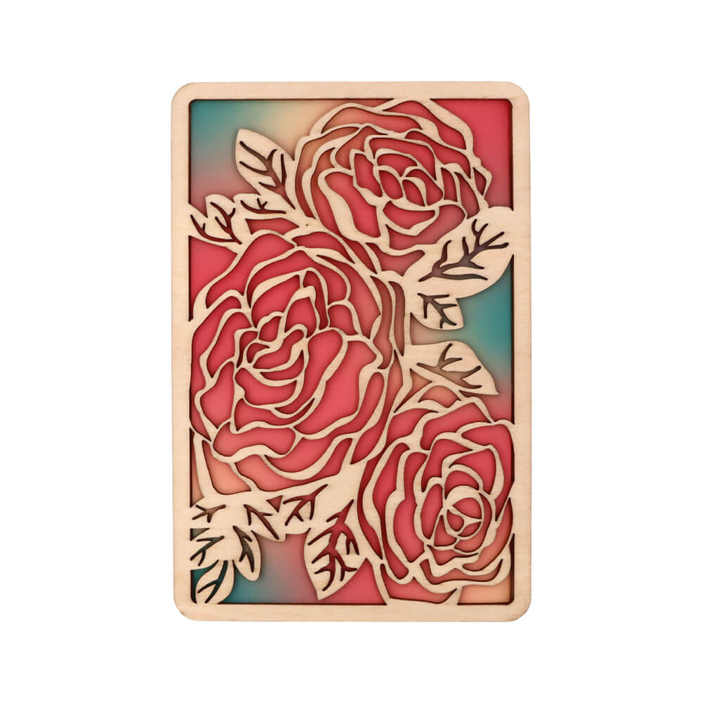 かさね木 メッセージカード　薔薇・白鳥 マルチカラー　商品画像薔薇